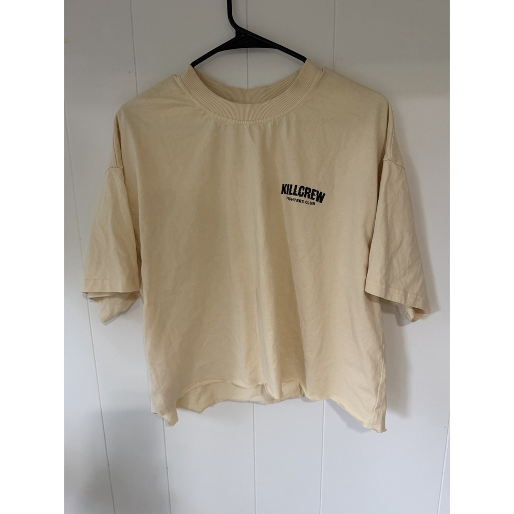 Kill Crew Fighter's Club Graphic Tee Medium Cream Boxy Cropped Altered